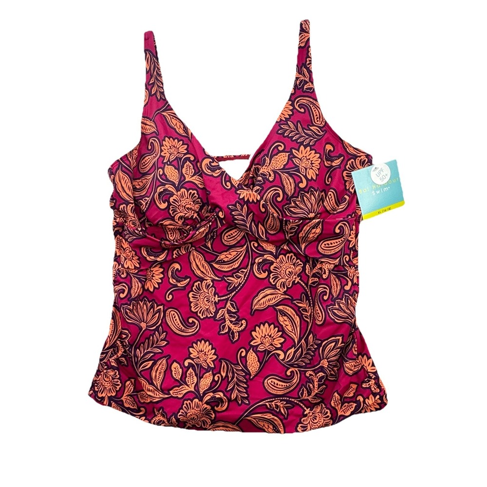 NWT SPF 50+ Bal Harbour Swim Tankini Tank Top Women's‎ XL 16-18 Pink Floral